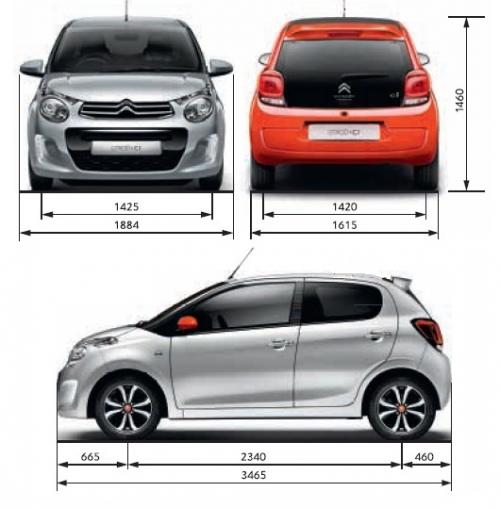 Szkic techniczny Citroen C1 II Hatchback 5d