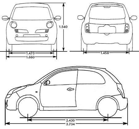 Szkic techniczny Nissan Micra III Hatchback 3d