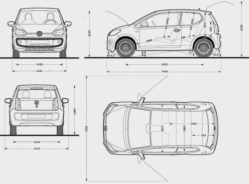 Szkic techniczny Volkswagen up! Hatchback 3d