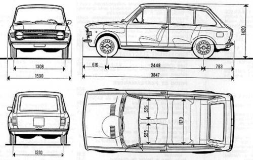 Szkic techniczny Fiat 128 Kombi