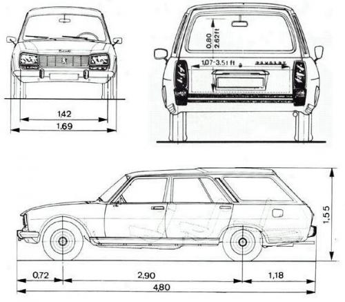 Szkic techniczny Peugeot 504 Kombi