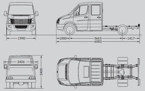 Szkic techniczny Volkswagen Crafter I Podwozie podwójna kabina średni rozstaw osi