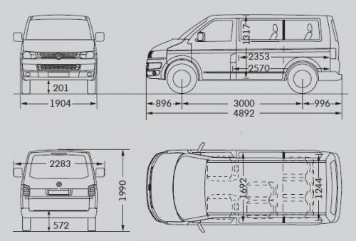 Szkic techniczny Volkswagen Caravelle T5 Caravelle Facelifting krótki rozstaw osi