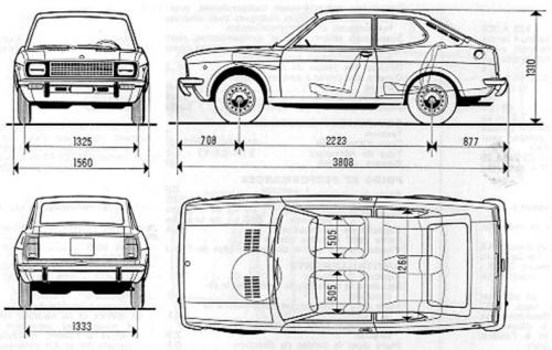 Szkic techniczny Fiat 128 Coupe