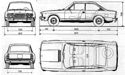 Szkic techniczny Fiat 124 Coupe
