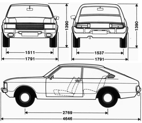 Szkic techniczny Ford Granada I Coupe