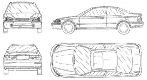 Szkic techniczny Honda Civic VI Coupe