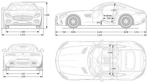 Szkic techniczny Mercedes AMG GT C190 Coupe