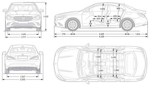 Szkic techniczny Mercedes CLA C117 Coupe