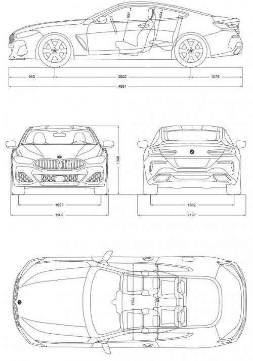 Szkic techniczny BMW Seria 8 II Coupe