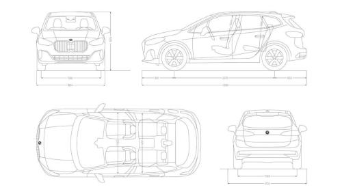 Szkic techniczny BMW Seria 2 G42-U06 Active Tourer