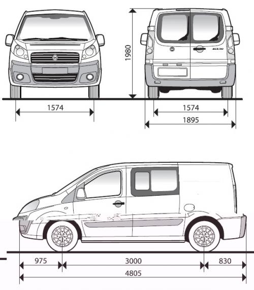 Szkic techniczny Fiat Scudo II Kombi Częściowo Przeszklony