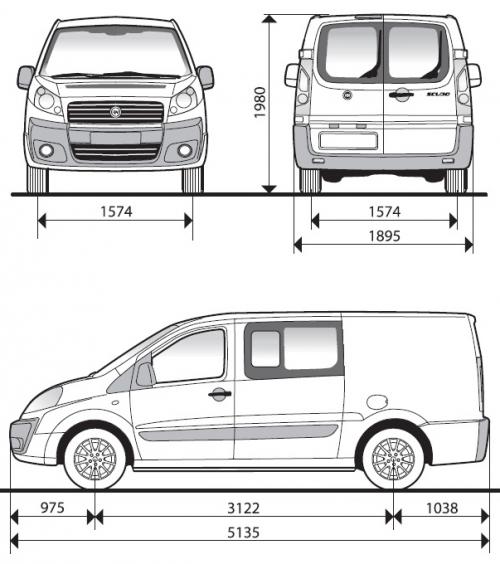 Szkic techniczny Fiat Scudo II Kombi Długi Częściowo Przeszklony