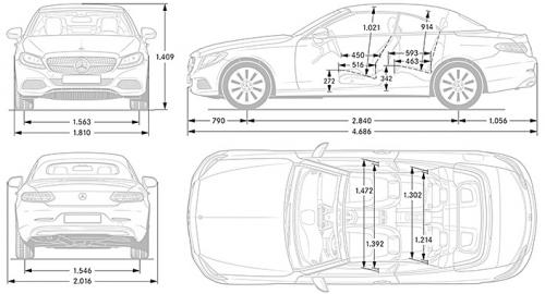 Szkic techniczny Mercedes Klasa C W205 Kabriolet