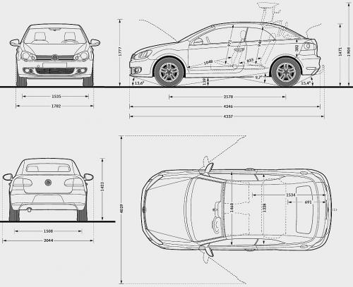 Szkic techniczny Volkswagen Golf VI Cabriolet