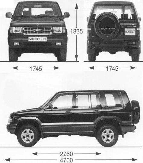 Szkic techniczny Opel Monterey I LTD