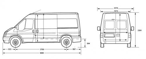 Szkic techniczny Ford Transit VI Kombi LWB