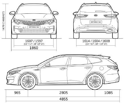 Szkic techniczny Kia Optima II Kombi