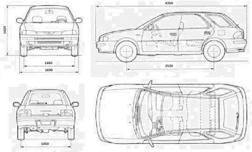 Szkic techniczny Subaru Impreza I Kombi