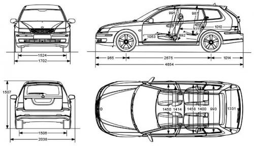 Szkic techniczny Saab 9-3 II SportKombi