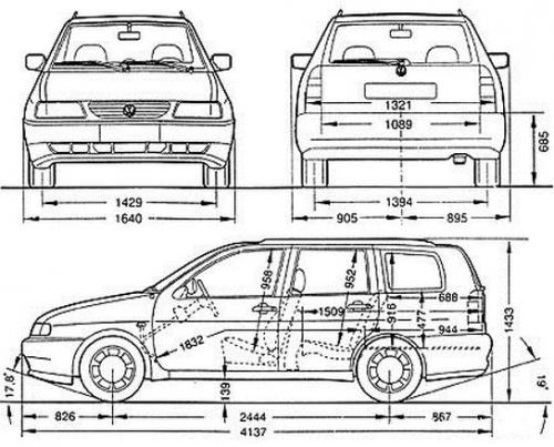 Szkic techniczny Volkswagen Polo III Kombi