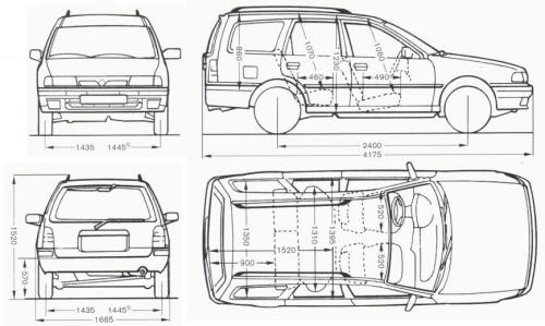 Szkic techniczny Nissan Sunny B14 Kombi