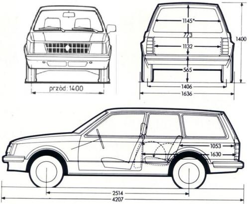 Szkic techniczny Opel Kadett D Kombi
