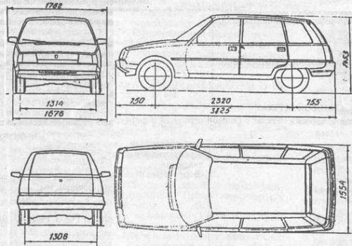 Szkic techniczny ZAZ Tavria Kombi