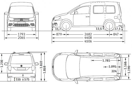 Szkic techniczny Volkswagen Caddy IV Kombi