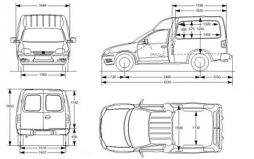 Szkic techniczny Opel Combo B