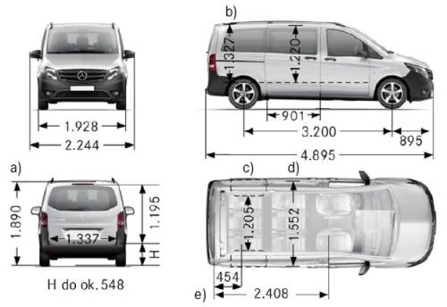 Szkic techniczny Mercedes Vito W447 Tourer Kompakt