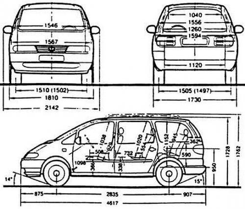 Szkic techniczny Volkswagen Sharan I
