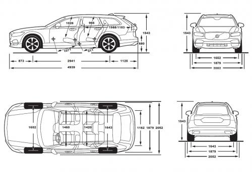 Szkic techniczny Volvo V90 II Cross Country