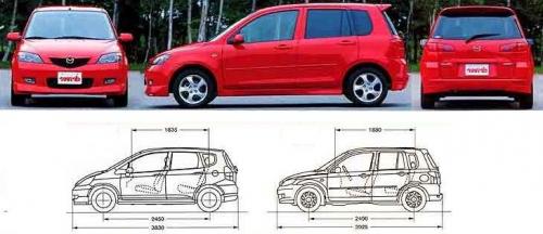Szkic techniczny Mazda Demio II