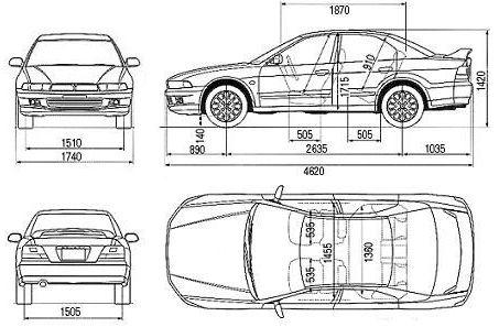 Szkic techniczny Mitsubishi Galant VII Sedan