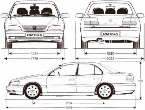Szkic techniczny Opel Omega B Sedan