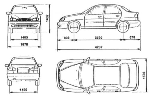Szkic techniczny Daewoo Lanos Sedan