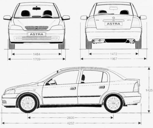 Szkic techniczny Opel Astra G Sedan