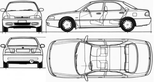 Szkic techniczny Mazda 626 IV Sedan