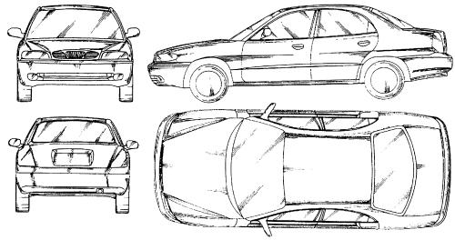 Szkic techniczny Daewoo Nubira I Sedan