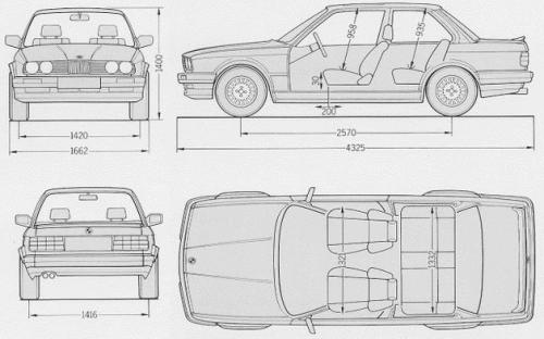 Szkic techniczny BMW Seria 3 E30 Sedan