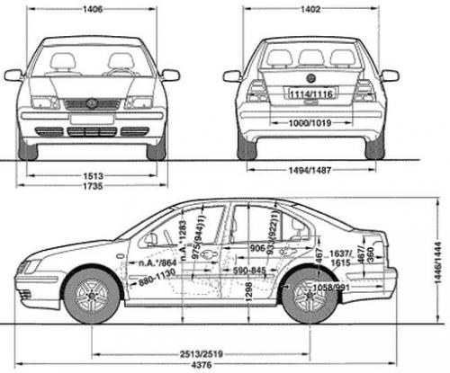 Szkic techniczny Volkswagen Bora Sedan