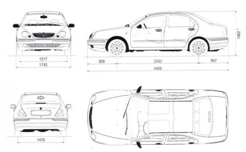 Szkic techniczny Lancia Lybra Sedan