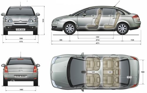 Szkic techniczny Citroen C4 I Sedan