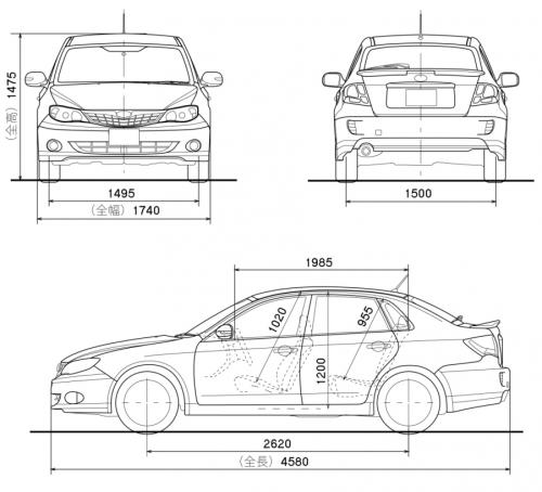 Szkic techniczny Subaru Impreza III Sedan