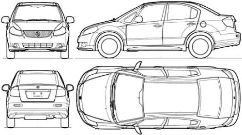 Szkic techniczny Suzuki SX4 I Sedan