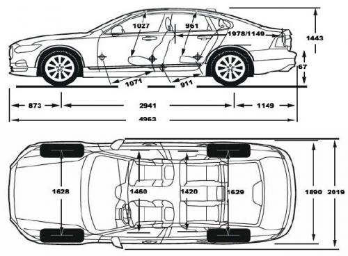 Szkic techniczny Volvo S90 II Sedan