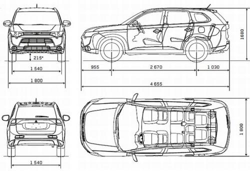 Szkic techniczny Mitsubishi Outlander III SUV