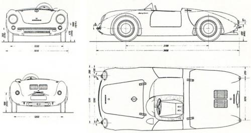 Szkic techniczny Porsche 550 Spyder