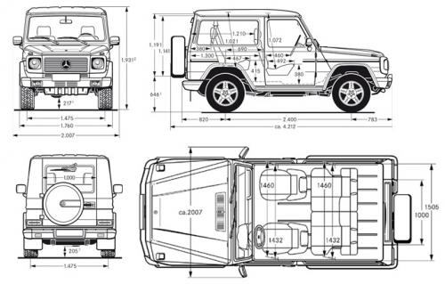Szkic techniczny Mercedes Klasa G W463 Off-roader krótki